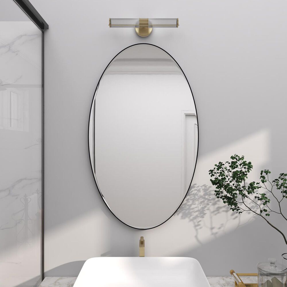 Maple and Jade 40&quot; x 24&quot; Oval Wall Mirror with Thin Minimalistic Frame in Black, , large