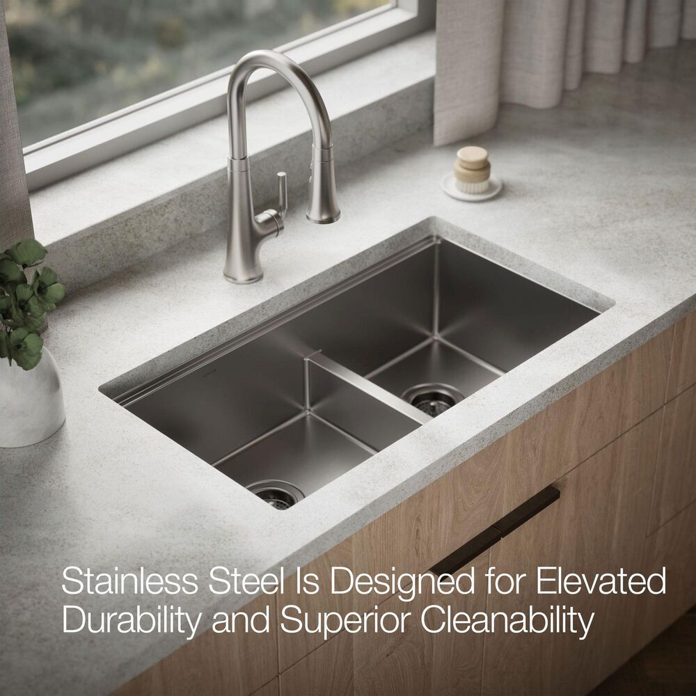 Kohler Strive 32" Undermount Double Bowl Kitchen Sink in Stainless Steel, , large