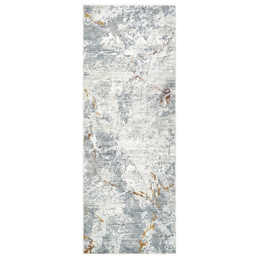 Surya Dresden Medium Gray, White, Gray, Light Slate, Mustard and Rust 2"7" x 10" Runner, , large