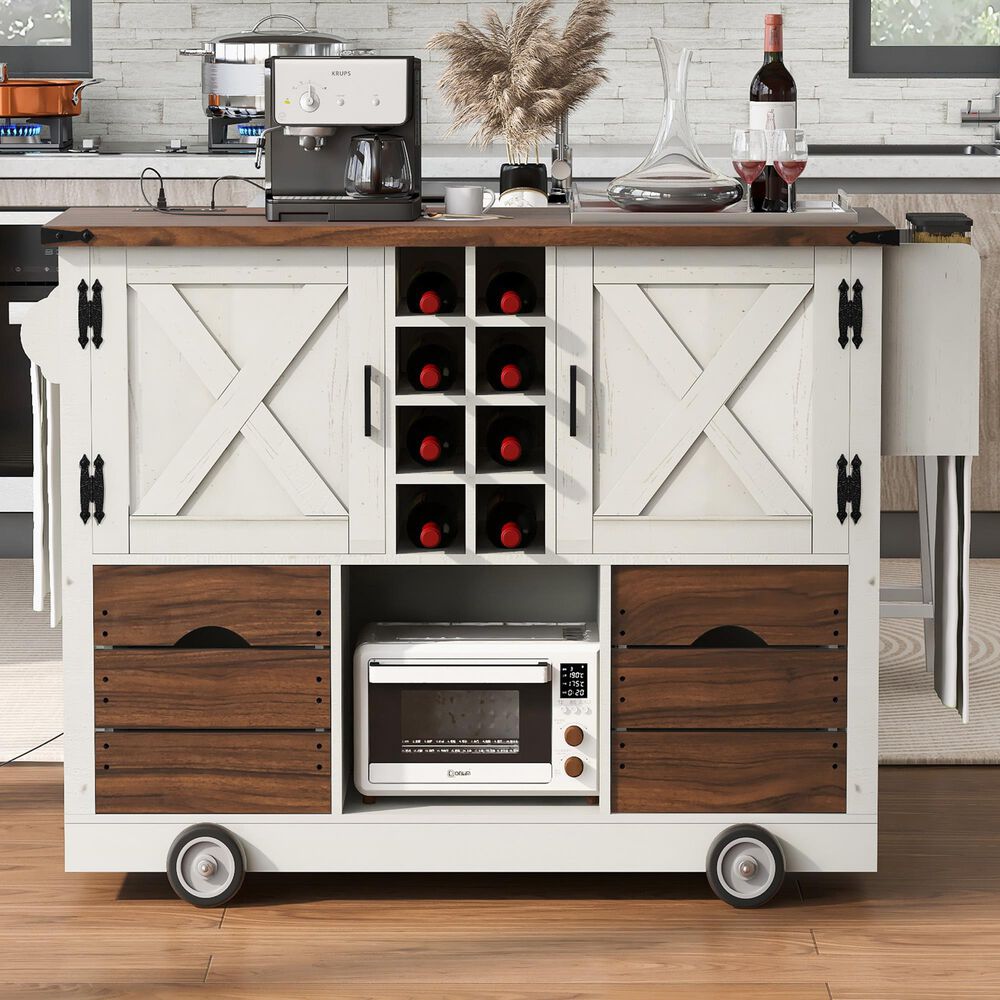 HOMLUX 54" Kitchen Island with Drop Leaf in White, , large