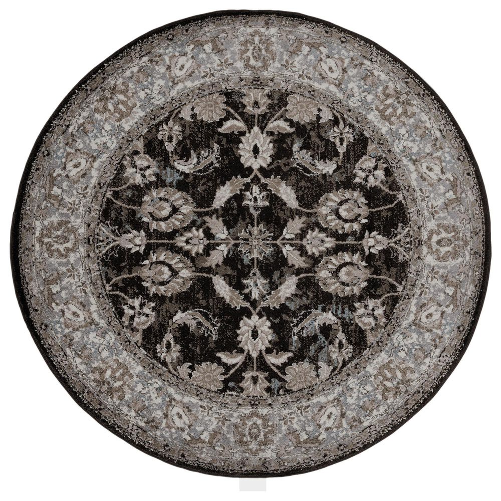 Amer Rugs Alexandria 6"7" Round Black and Ivory Area Rug, , large