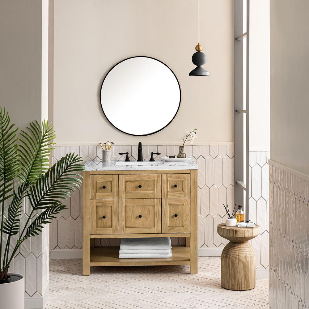James Martin Vanities Breckenridge 36&quot; Single Bathroom Vanity in Light Natural Oak with 3 cm Ethereal Noctis Quartz Top and Rectangular Sink, , large