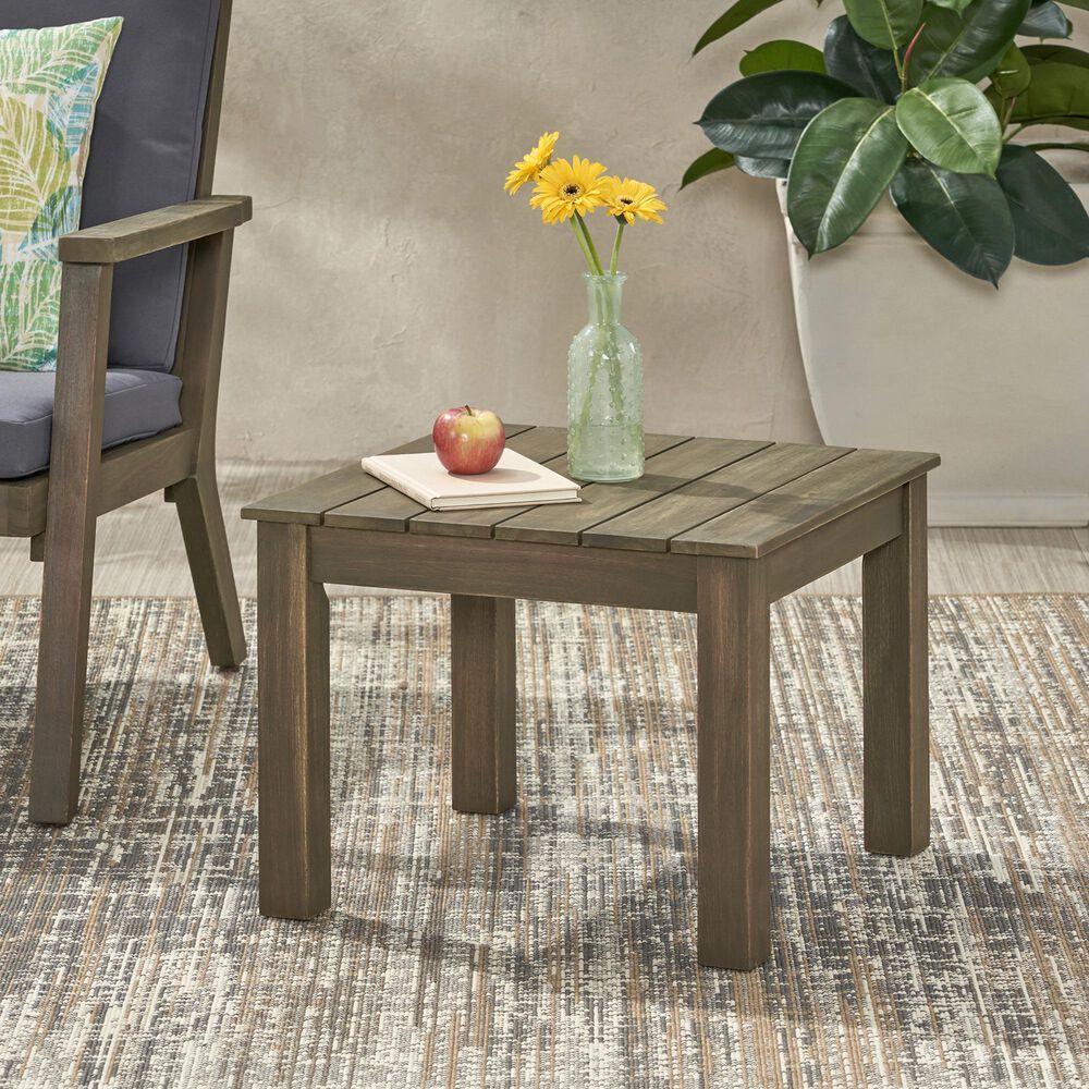 Hearth and Haven Temecula Outdoor Square Side Table with Slatted Top in Grey, , large