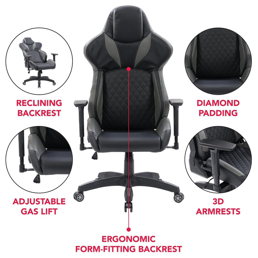 CorLiving Reaper Gaming Chair in Black and Grey, , large