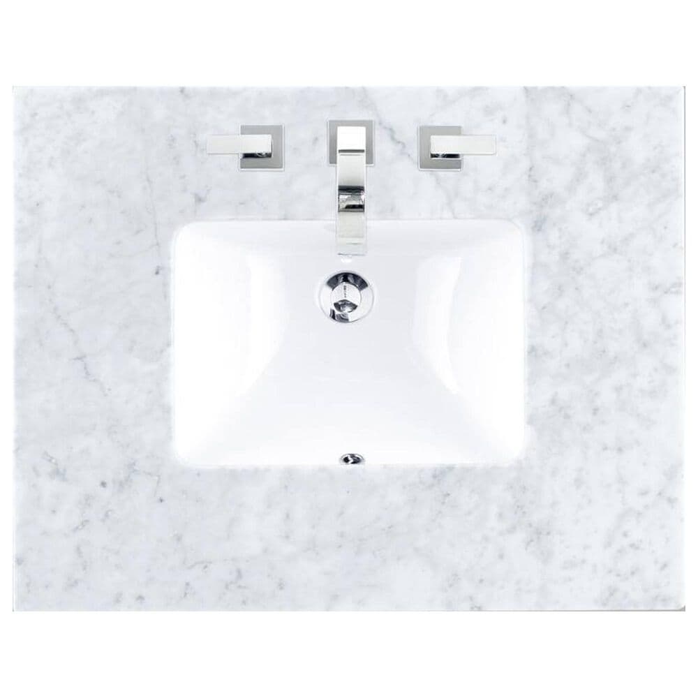 James Martin Vanities De Soto 36" Single Bathroom Vanity in Bright White with 3 cm Carrara White Marble Top and Rectangular Sink, , large