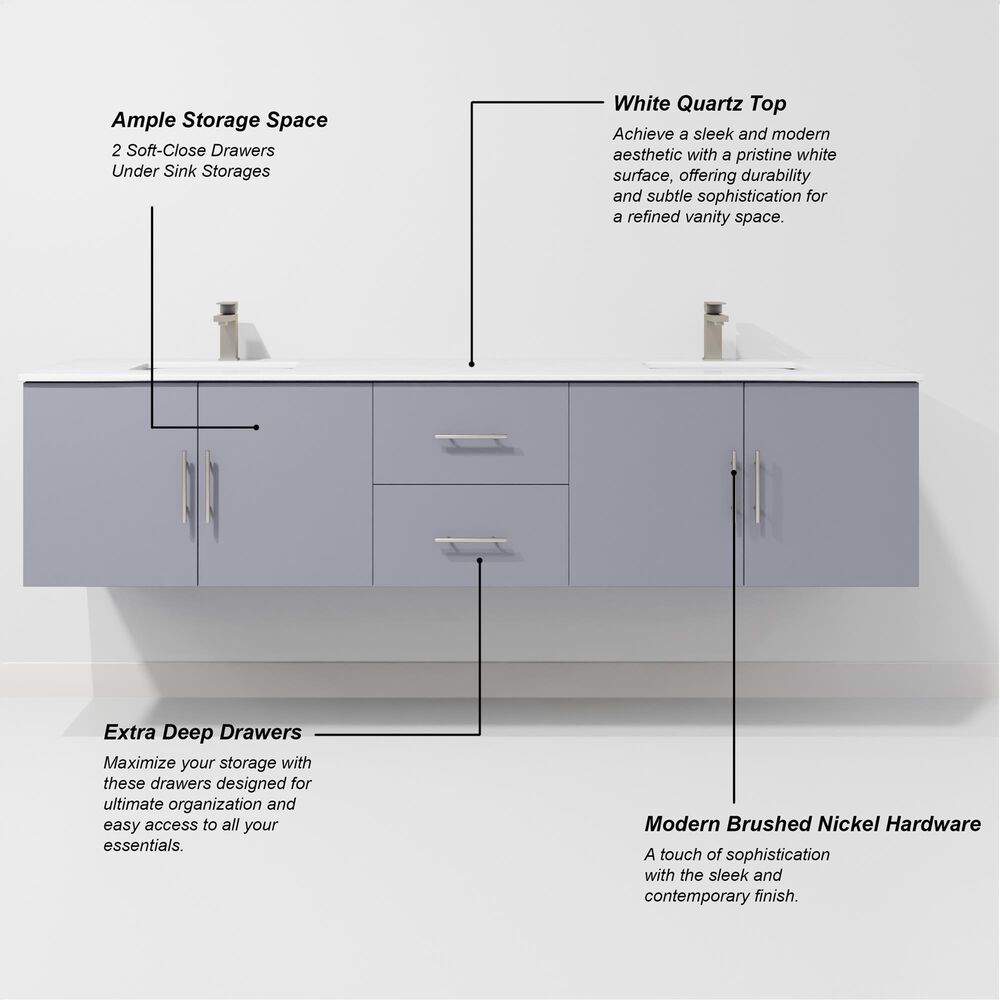 Lexora Home Geneva 80" Double Bathroom Vanity in Dark Grey with 2 cm White Quartz Top and Rectangular Sinks, , large