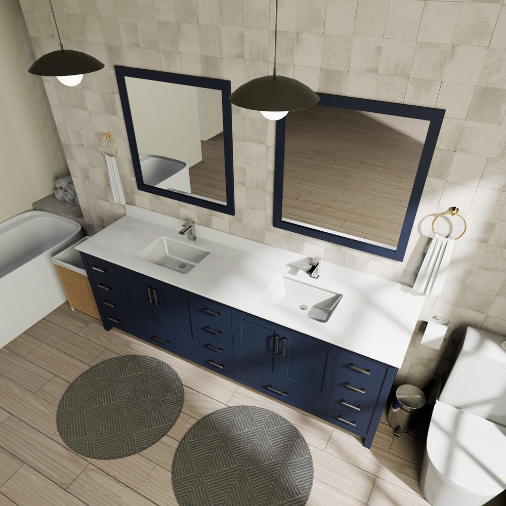 Lexora Home Jacques 84" Double Bathroom Vanity in Navy Blue with 2 cm White Cultured Marble Top and Rectangular Sinks, , large