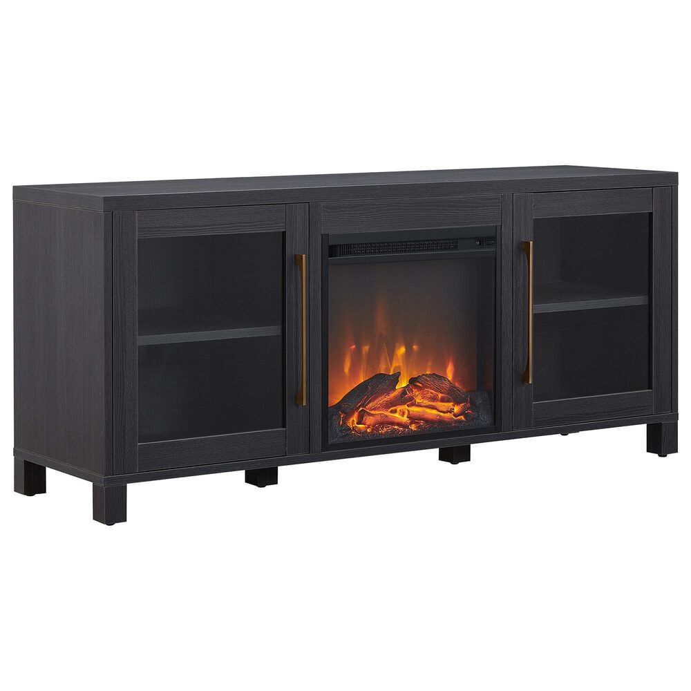 Hudson and Canal Foster TV Stand with Fireplace Insert in Charcoal Gray, , large