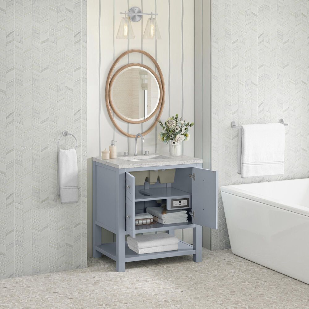 James Martin Vanities Breckenridge 30&quot; Single Bathroom Vanity in Serenity Blue with 3 cm Eternal Jasmine Pearl Quartz Top and Rectangular Sink, , large