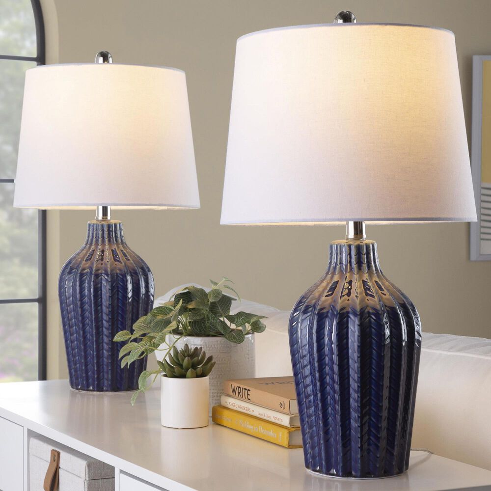 LumiSource Rockwell Table Lamp in Dark Blue and Polished Nickel (Set of 2), , large