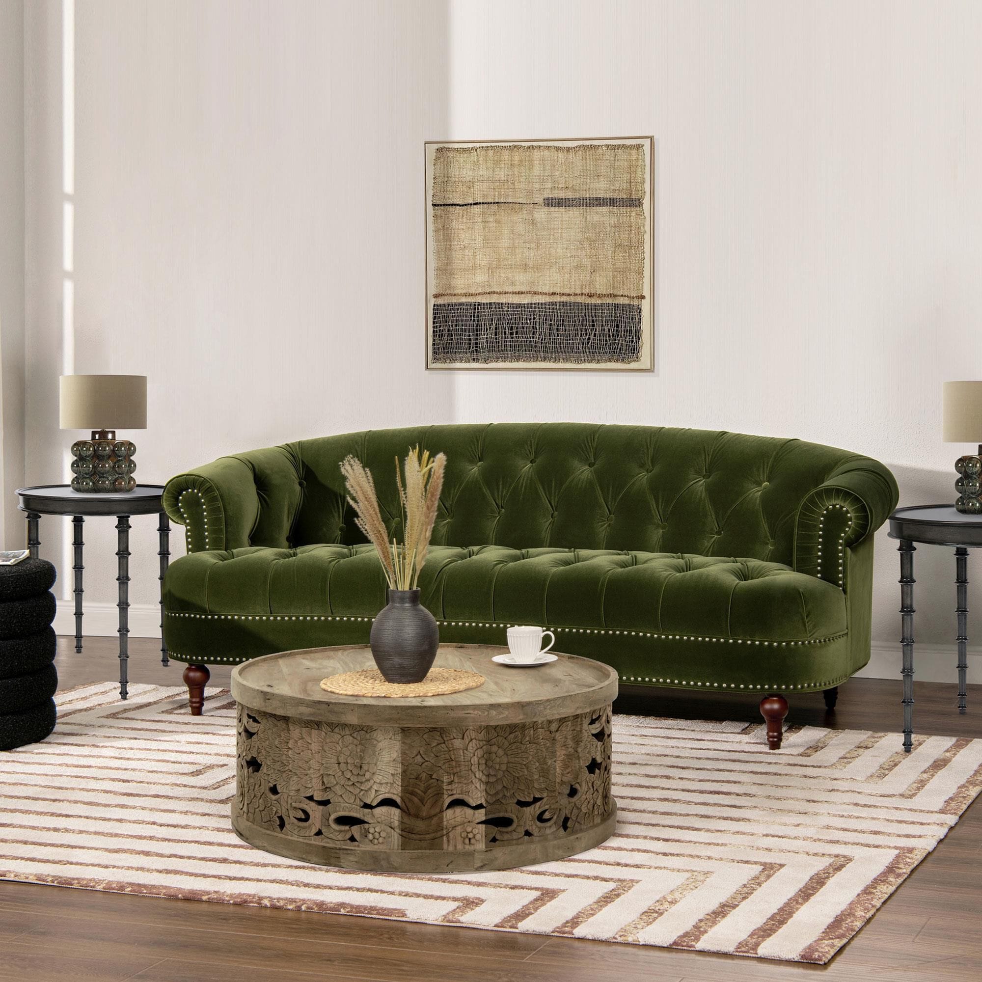 【新品】Jennifer Taylor La Rosa 3人掛けソファ Jennifer Taylor Home La Rosa Stationary Sofa in Olive Green Velvet