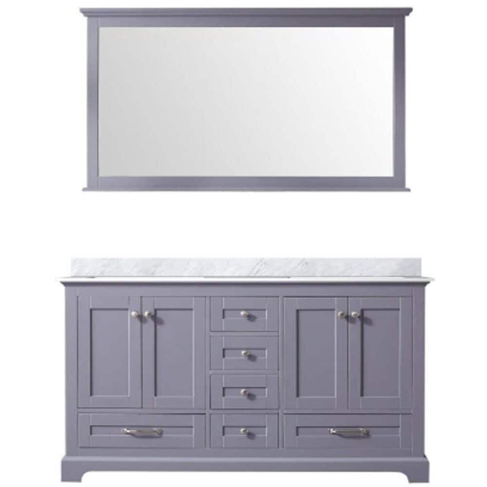Lexora Home Dukes 60&quot; Double Bathroom Vanity in Dark Grey with White Carrara Marble Top, Rectangular Sinks and 58&quot; Mirror, , large