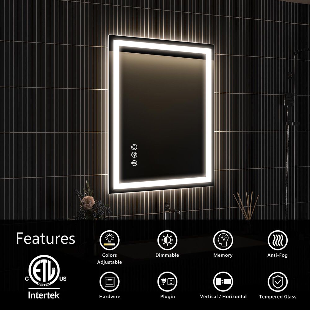 HOMLUX 20" x 28" LED Bathroom Makeup Mirror in Silver, , large