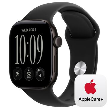 Apple Watch Series 12 (GPS) 42mm Black Aluminum Case with Black Sport Band - M/L and 2-Year AppleCare+, , large