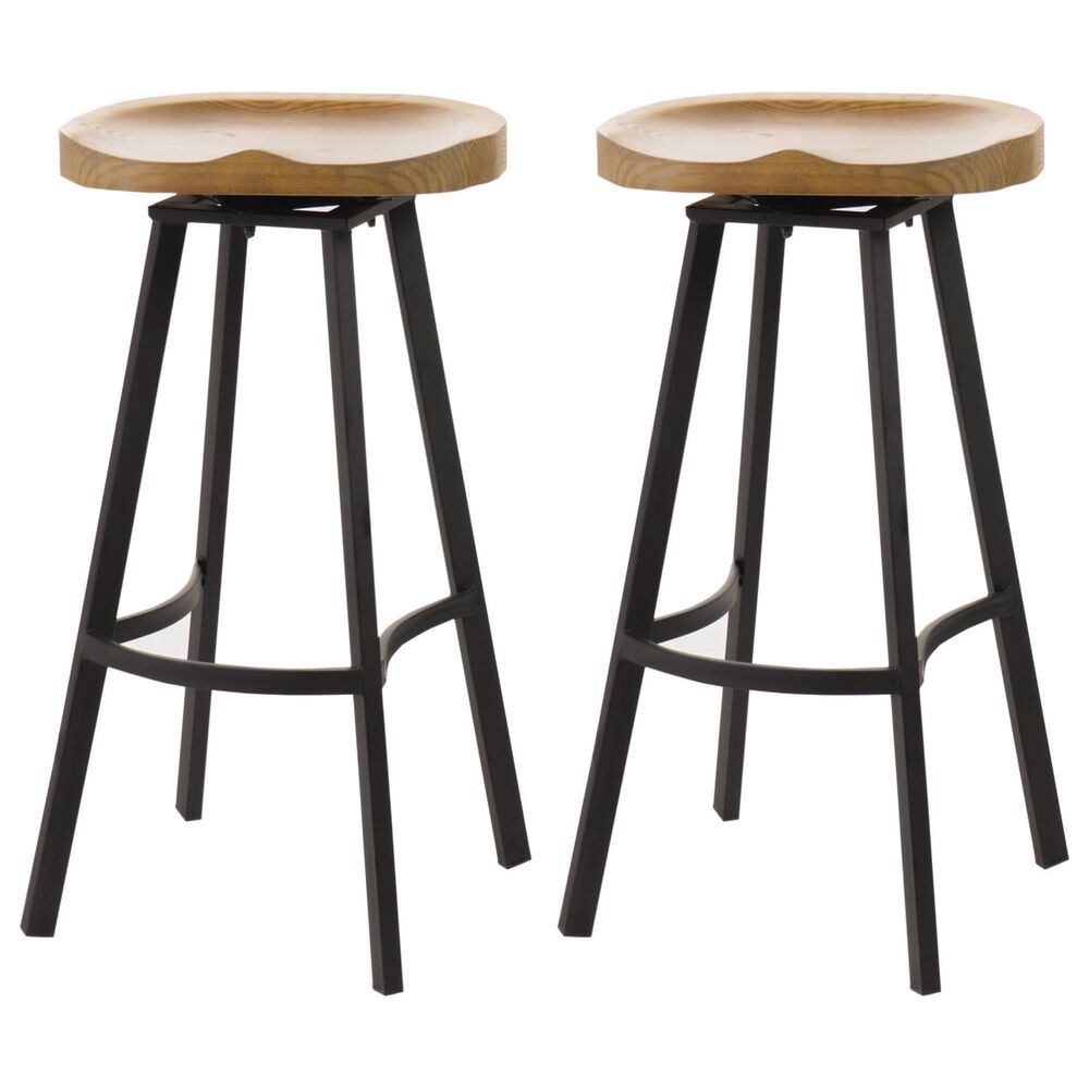 Noble House Silas 31.5" Swivel Barstool in Antique Brown and Black (Set of 2), , large