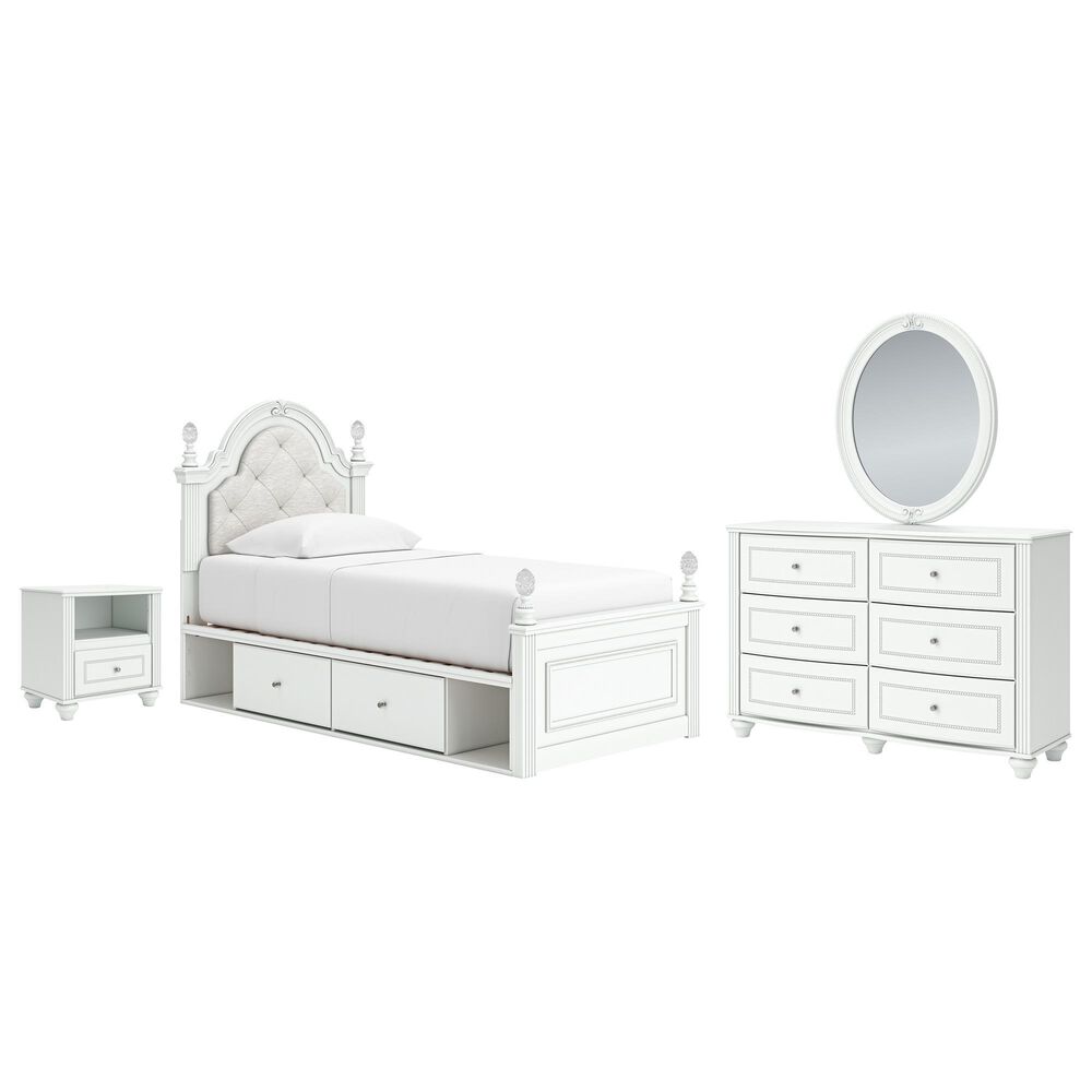Ashley Kozlani 4-Piece Twin Panel Storage Bedroom Set in Matte White, , large