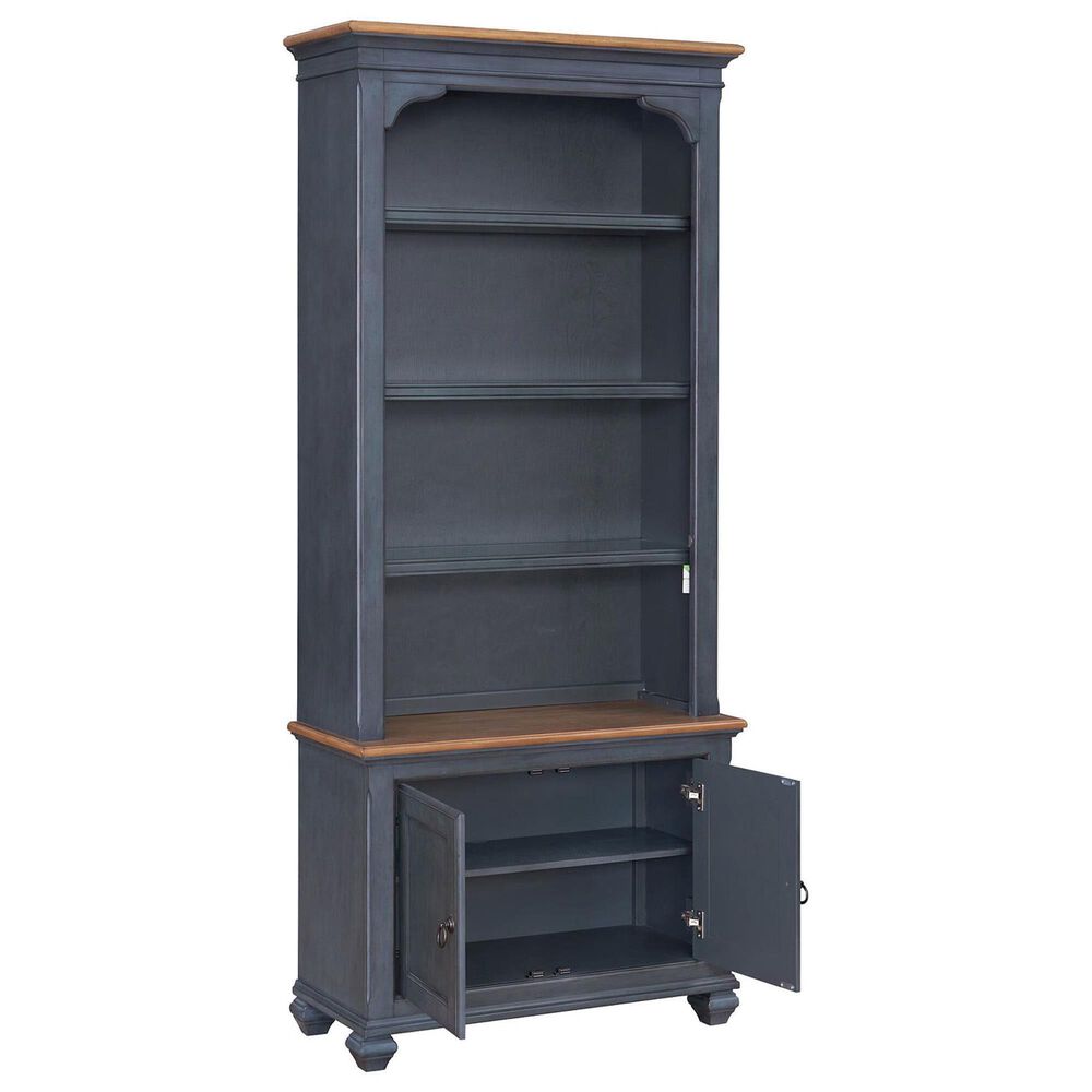 Legends Home Americana 2-Piece Executive Desk with Bookcase Pier Set in Corduroy Blue and Whiskey, , large
