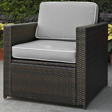 Firefly Palm Harbor Outdoor Wicker Arm Chair in Brown with Grey Cushions, , large