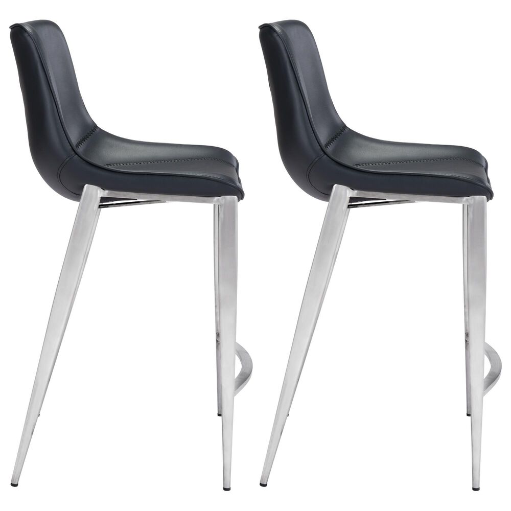 Zuo Modern Magnus Counter Stool in Black and Silver &#40;Set of 2&#41;, , large