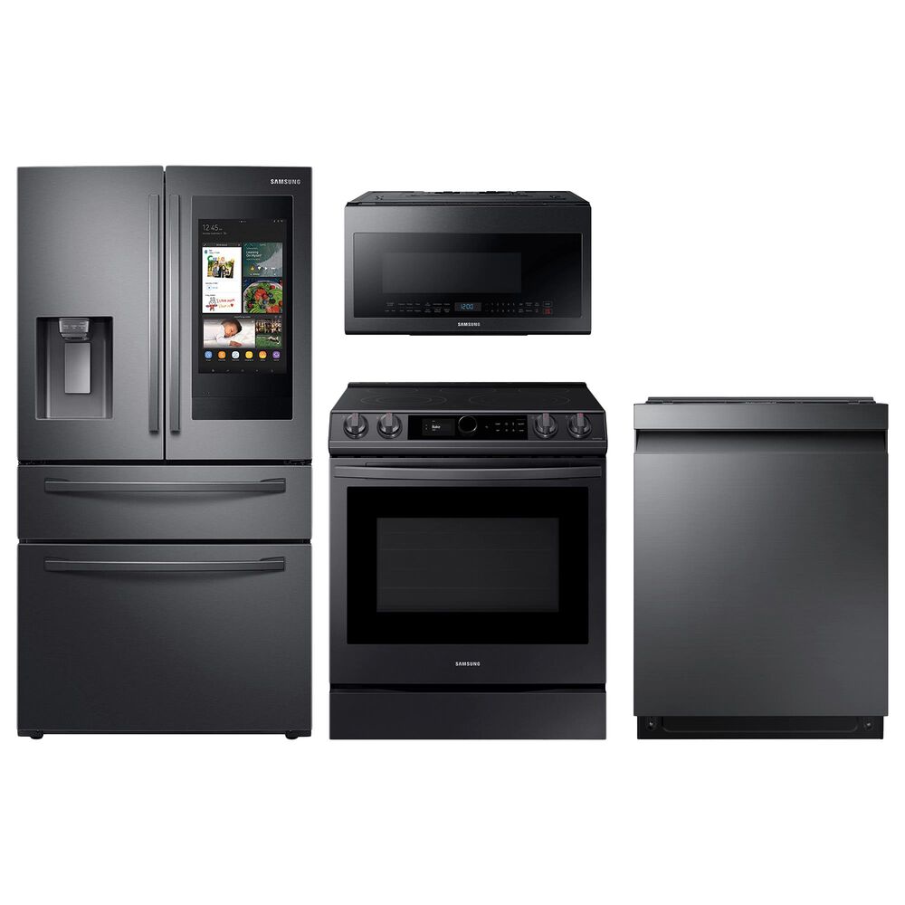 Samsung 4-Piece Kitchen Package with 28 Cu. Ft. 4-Door French Door Refrigerator and Pocket Handle Dishwasher in Black Stainless Steel, , large