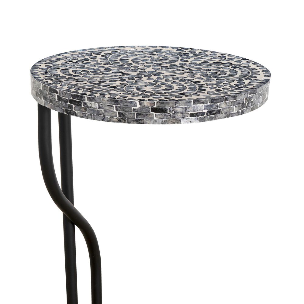 Linon Home Decor Padget Capiz Round Side Table in Black, , large