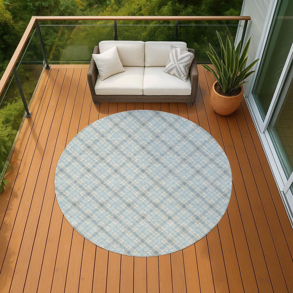 Dalyn Rug Company Soft Essentials Plaid Sky 8' Round Indoor/Outdoor Area Rug, , large