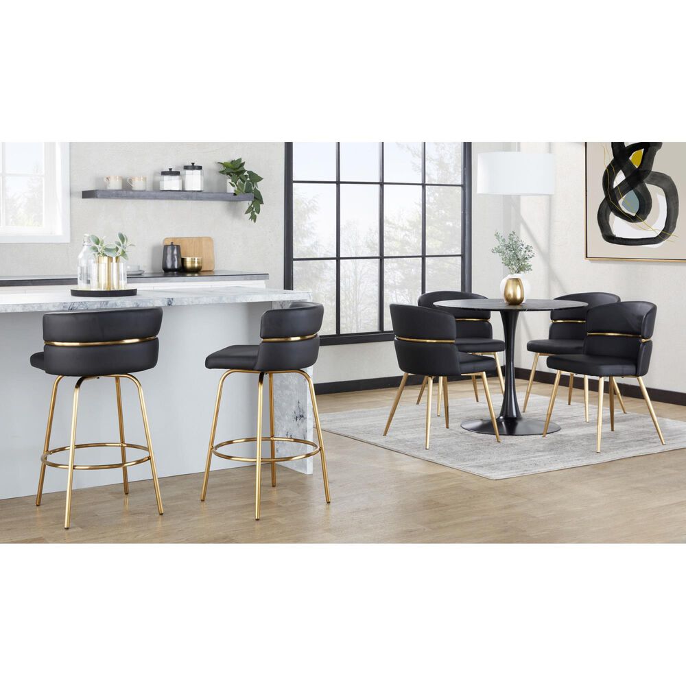 Lumisource Cinch Side Chair with Black Faux Leather Cushion in Gold &#40;Set of 2&#41;, , large