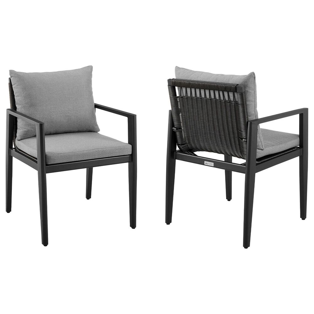 Blue River Cayman Outdoor Arm Chair with Dark Grey Cushion in Black (Set of 2), , large