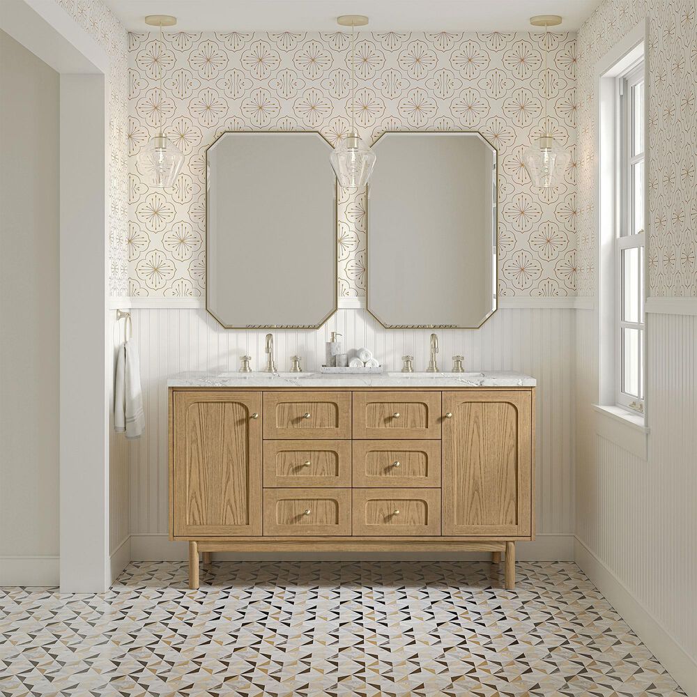 James Martin Vanities Laurent 60&quot; Double Bathroom Vanity in Light Natural Oak with 3 cm Victorian Silver Quartz Top and Rectangular Sinks, , large