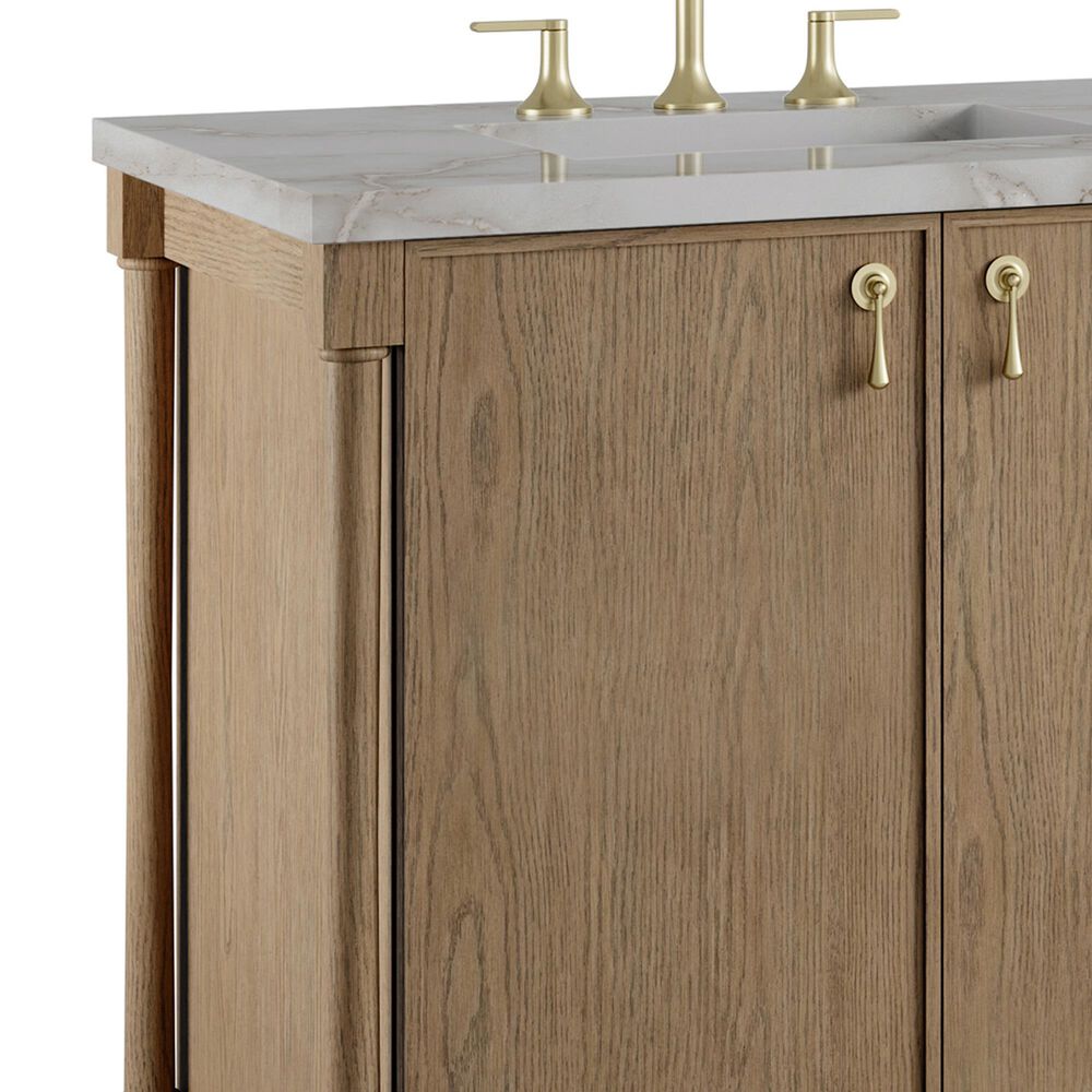 James Martin Kinnsden 72" Double Bathroom Vanity in Weathered Oak with 3 cm Victorian Silver Silestone Top and Rectangular Sinks, , large