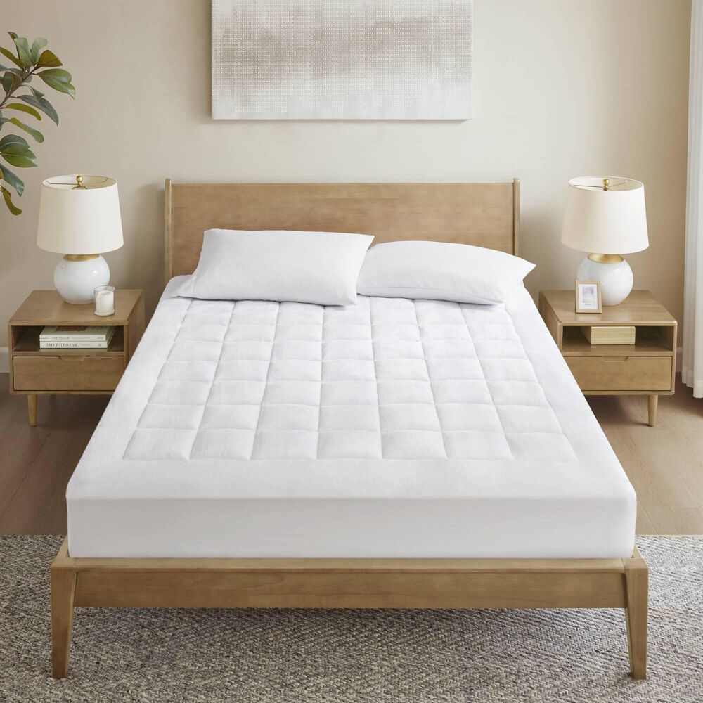 Hampton Park Cloud Soft King Overfilled Plush Hypoallergenic Down Alternative Waterproof Mattress Pad in White, , large