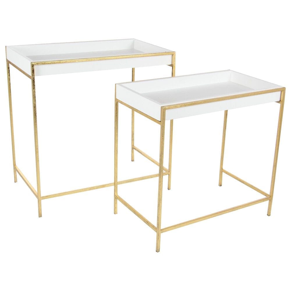Maple and Jade 2-Piece Nesting Tray Top End Table Set in Gold and White, , large