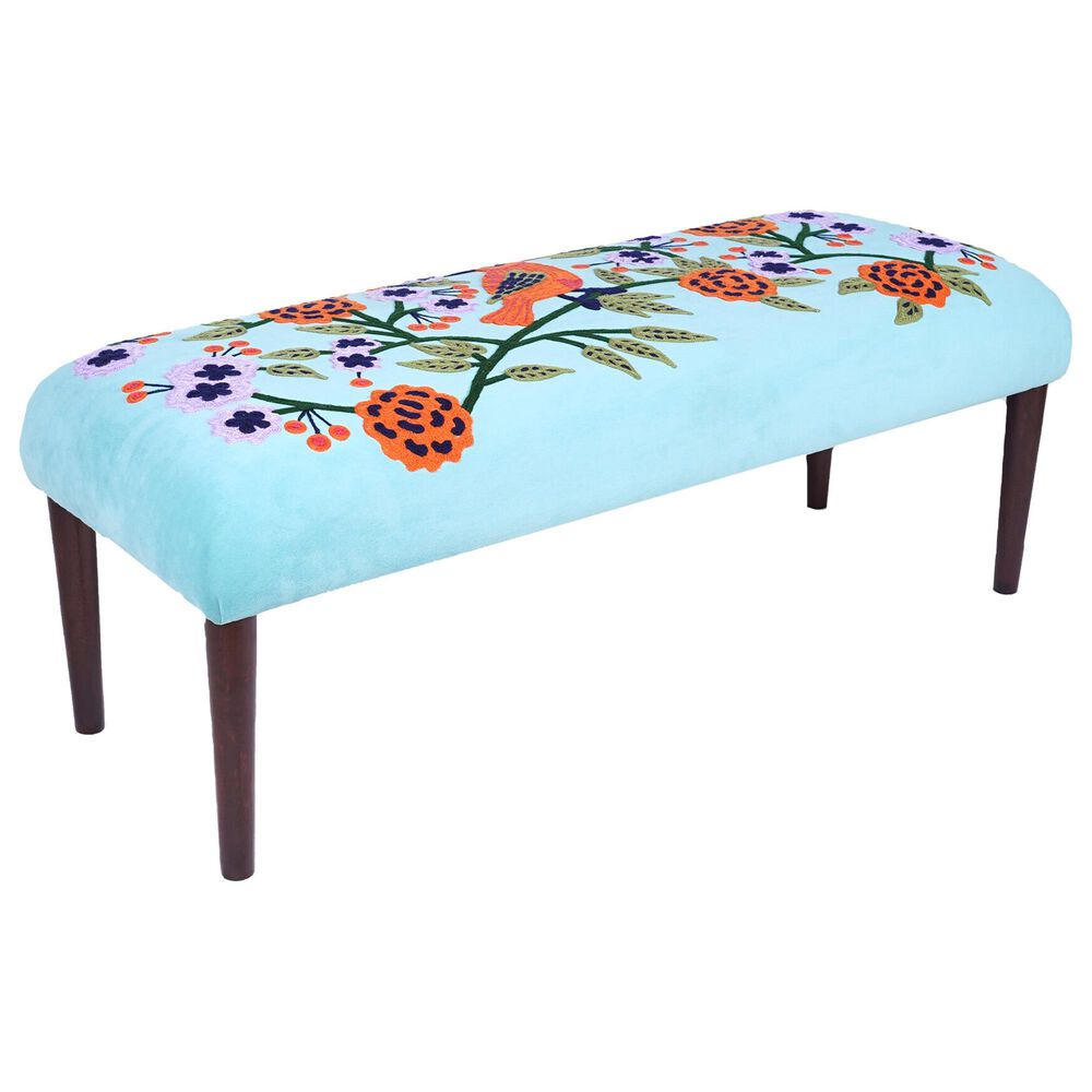 LR Home Floral Accent Bench in Blue and Multicolor, , large