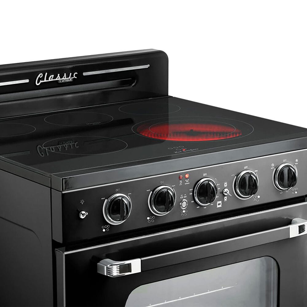 Unique Appliances Classic Retro 30" Radiant Electric Glass Top Convection Range in Midnight Black, , large