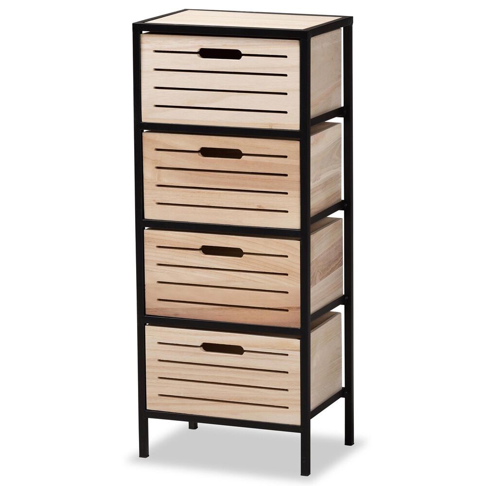Baxton Studio Gelsey 4-Drawer Storage Cabinet in Oak Brown and Black, , large