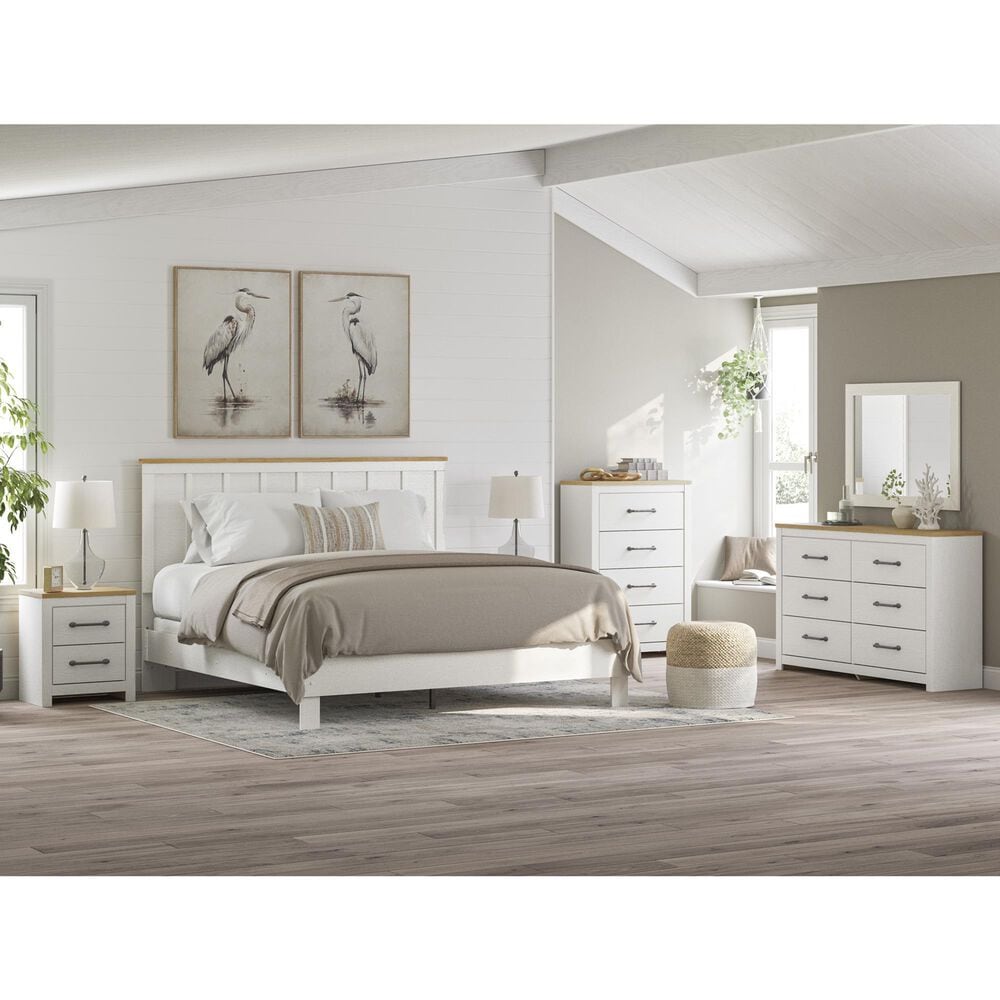 Ashley Linnocreek King Panel Bed in White and Warm Brown, , large