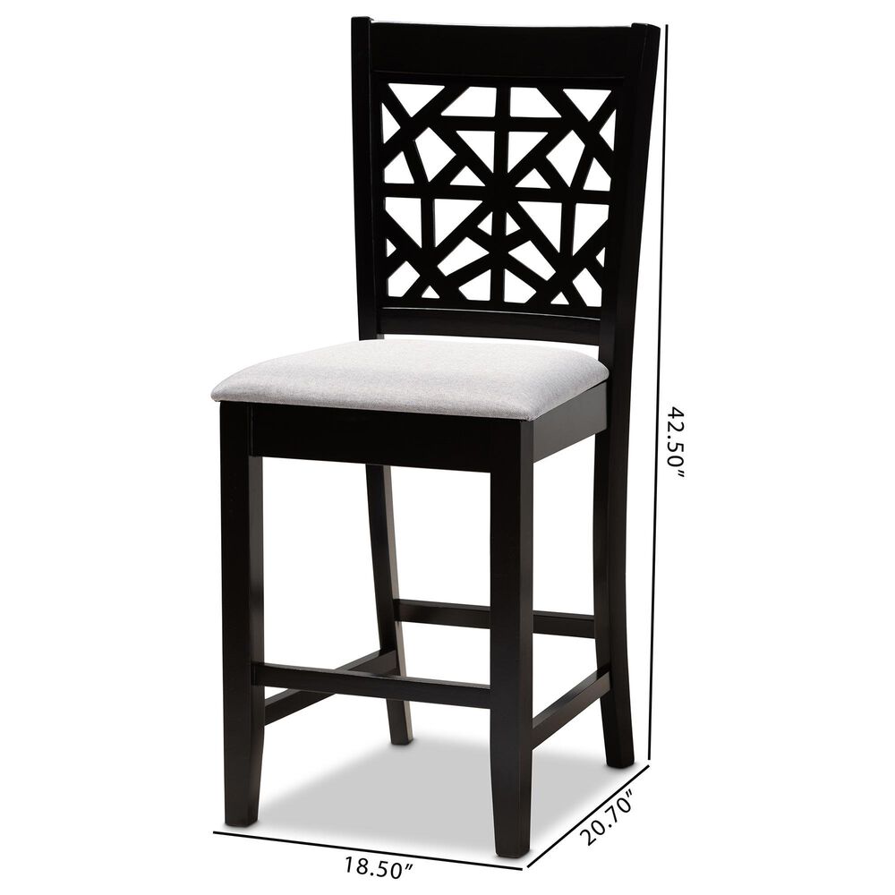 Baxton Studio Devon Counter Height Pub Chair with Grey Cushion in Espresso Brown (Set of 2), , large