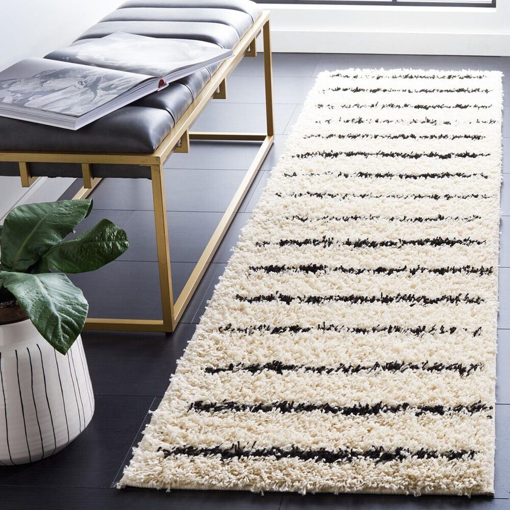 Safavieh Venus Shag VNS604A 2&#39;2&quot; x 8&#39; Ivory and Black Runner, , large