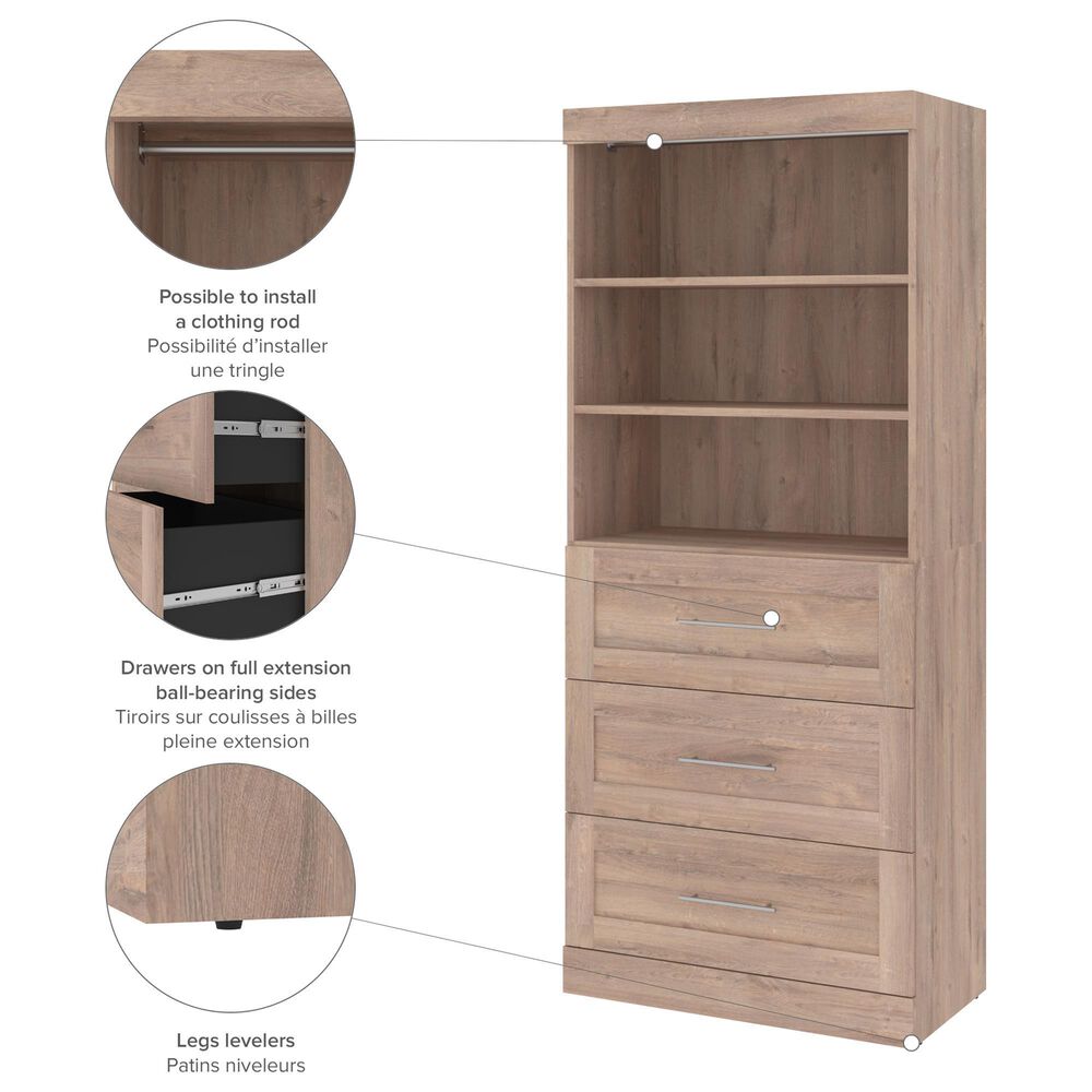 Bestar Pur 36&quot; Storage Unit with 3-Drawer in Rustic Brown, , large