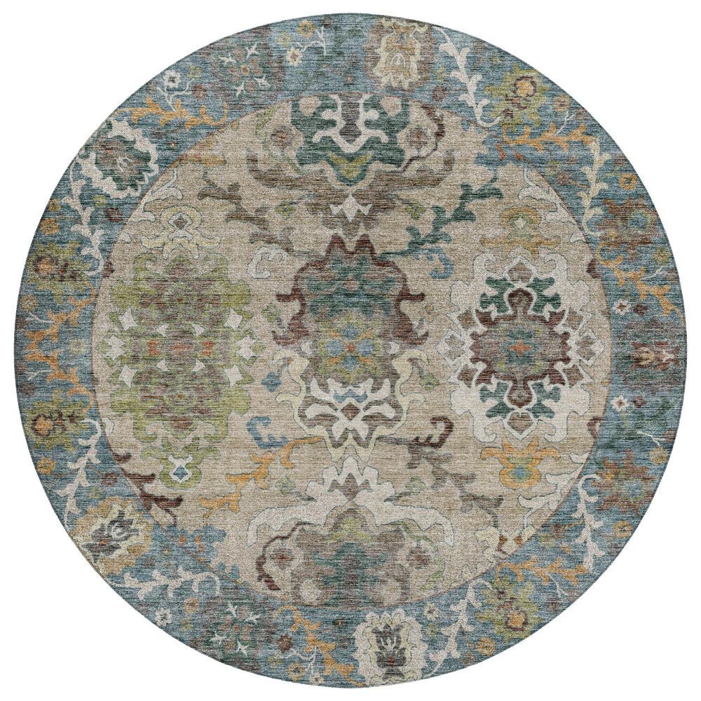 Dalyn Rug Company Silk Road Aqua, Ivory, Teal, Aloe, Brown, Taupe and Beige 8" Round Area Rug, , large