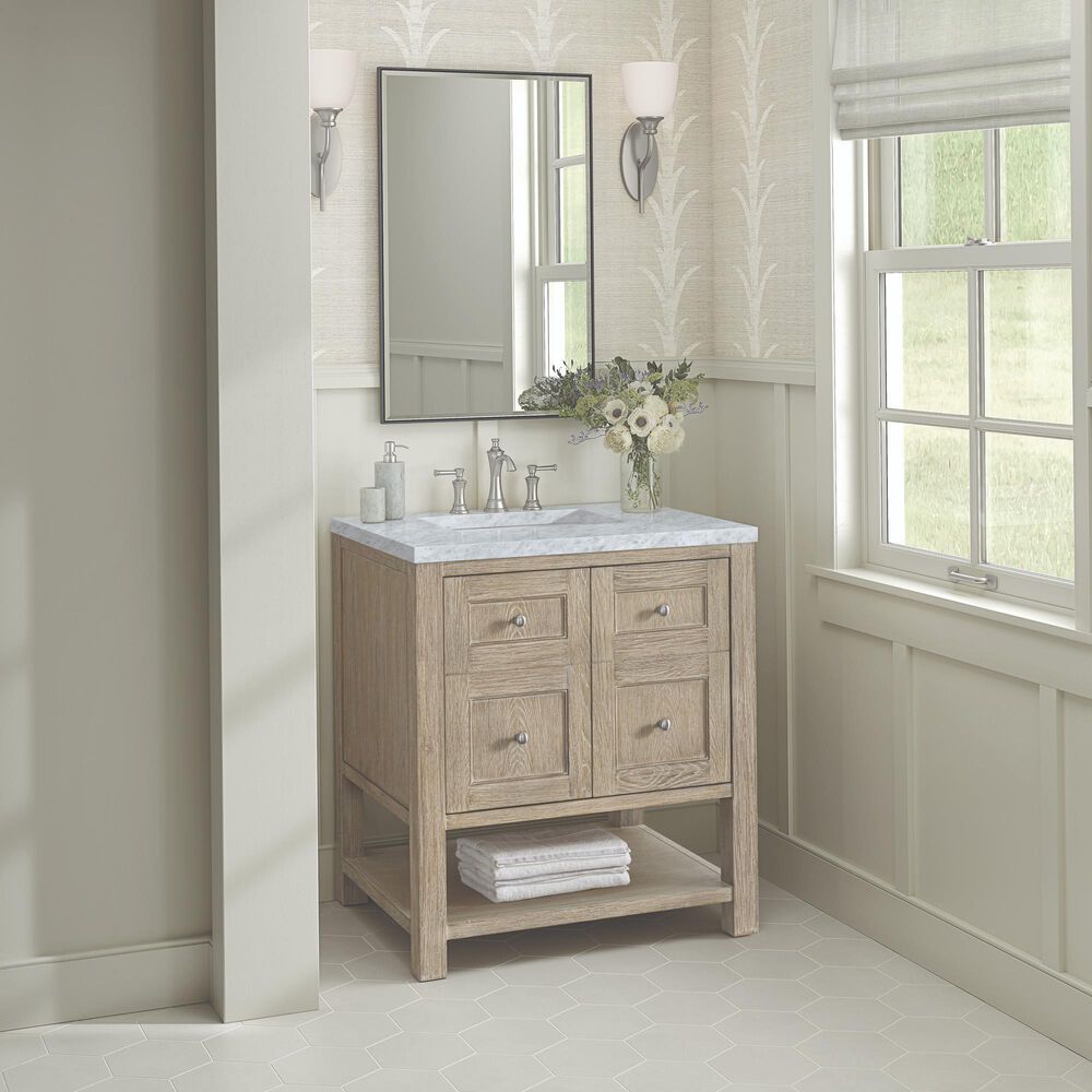 James Martin Vanities Breckenridge 30&quot; Single Vanity, Whitewashed Oak w/ 3 CM Carrara White Marble Top, , large