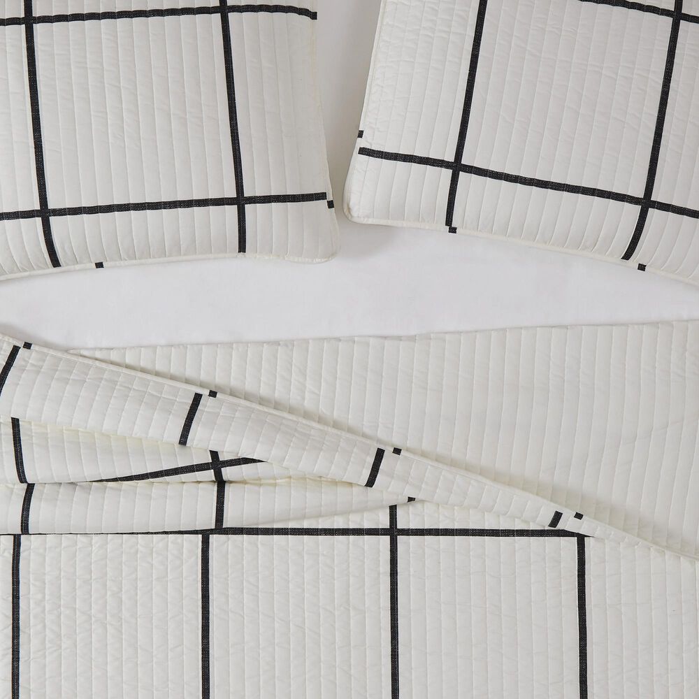 Pem America Truly Soft Windowpane 2-Piece Twin XL Quilt Set in Ivory and Black, , large