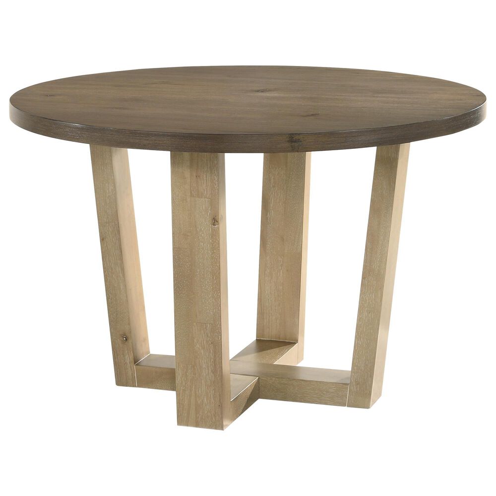 HOMLUX 5-Piece Round Dining Set with Wheat Cushion in Vintage Walnut and Natural Distressed, , large