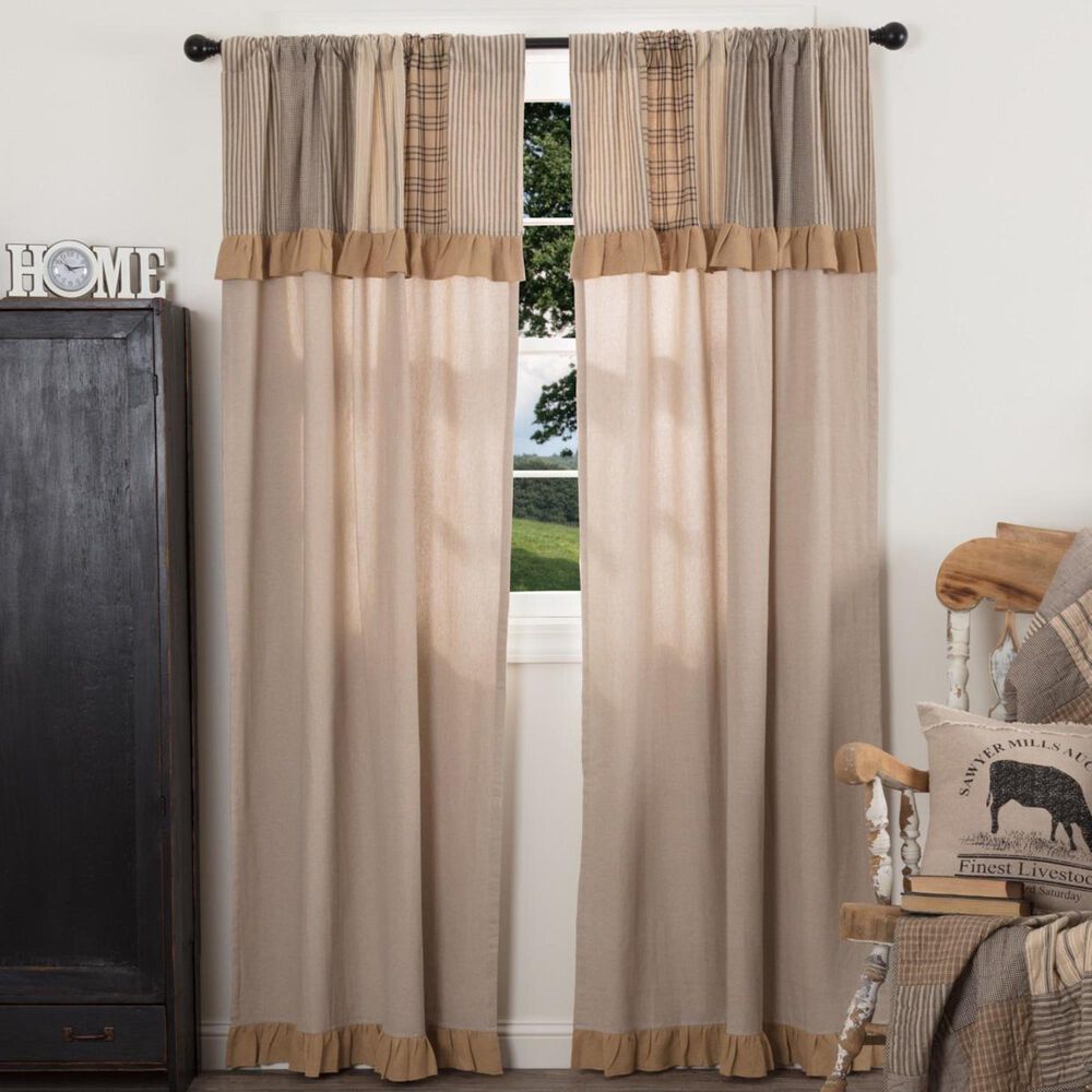 VHC Sawyer Mill Country Curtain Panel with Valance Pair in Tan, , large