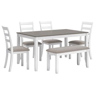 Ashley Stonehollow 6-Piece Rectangular Dining Set in White and Gray, , large