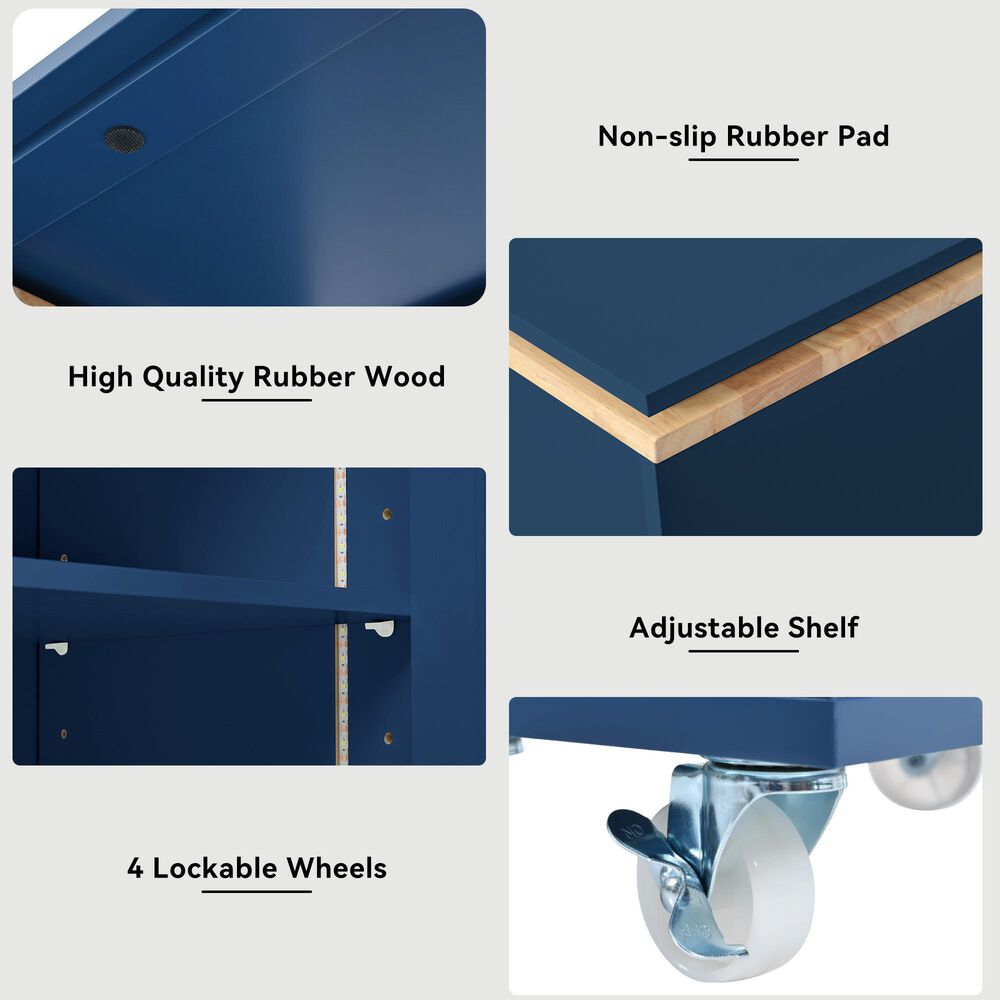 HOMLUX 56" Kitchen Island with Extended Table in Navy Blue, , large