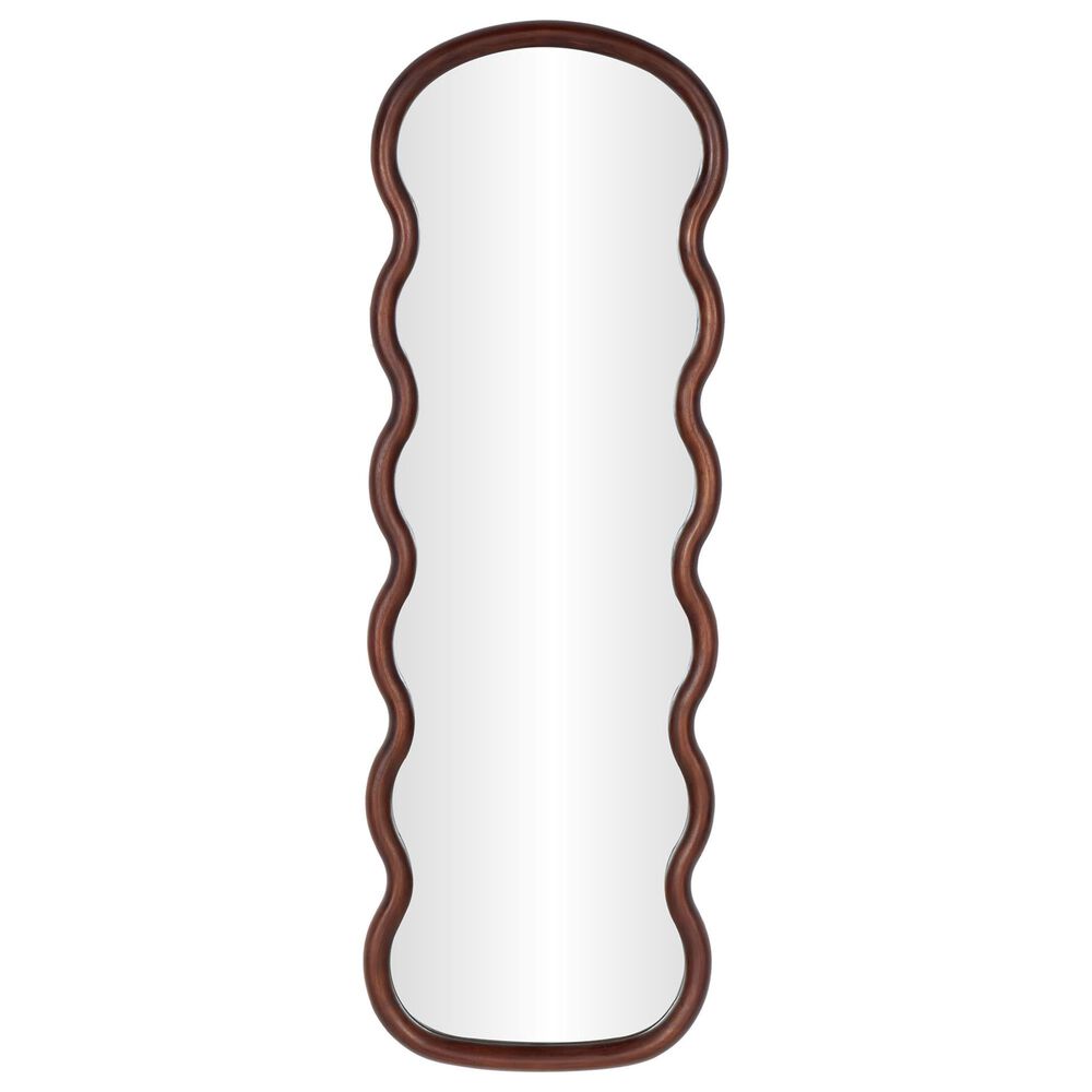 Maple and Jade 47" Wood Abstract Wavy Wall Mirror in Dark Brown, , large