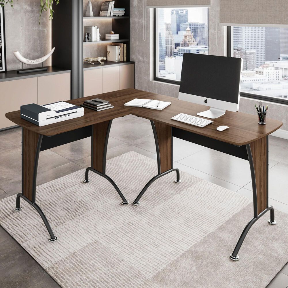 Rta Products Llc Deluxe L-Shaped Desk in Mahogany and Grey, , large