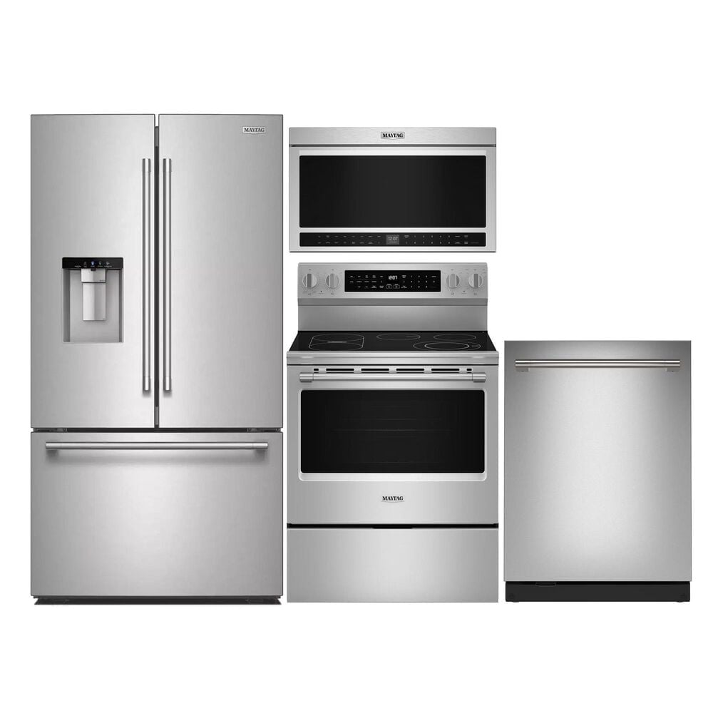 Maytag 4-Piece Kitchen Package with 30 Cu. Ft. Capacity Refrigerator, Towel Bar Handle Dishwasher, and Electric Range in Fingerprint Resistant Stainless Steel, , large