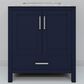 Lexora Home Jacques 30" Single Bathroom Vanity in Navy Blue with 2 cm White Carrara Marble Top and Rectangular Sink, , large